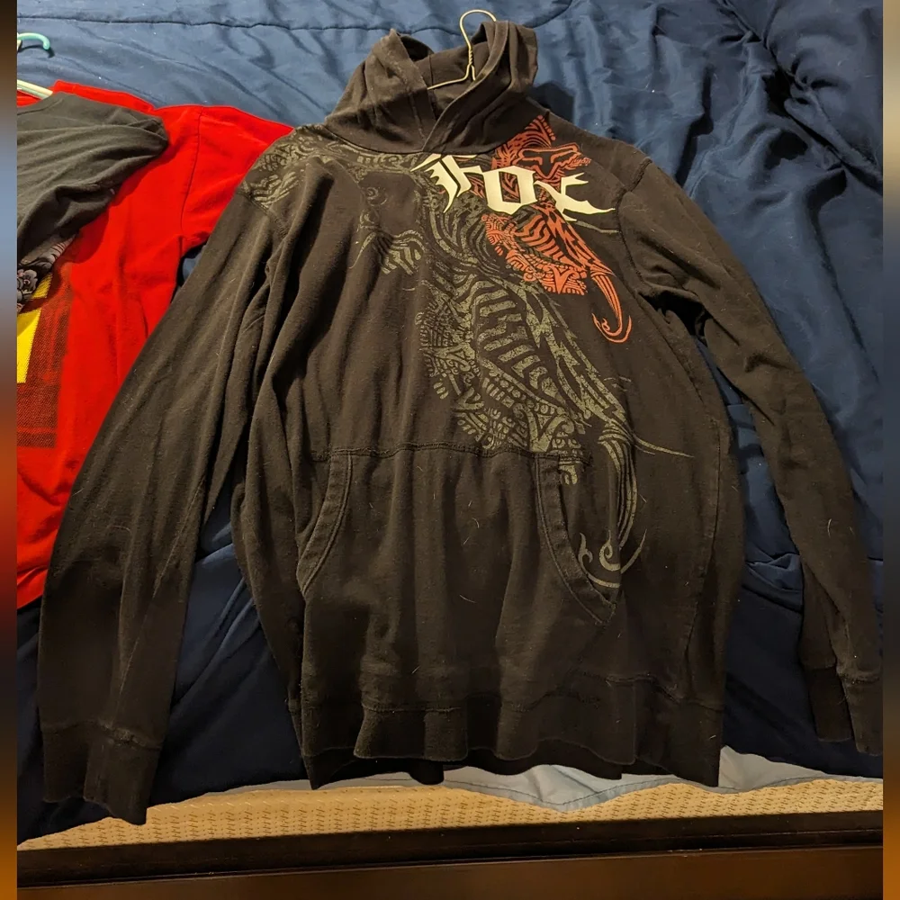 SOLD RARE men's XL Fox brand early Y2K thick jersey material hood n pocket - Picture 1 of 2